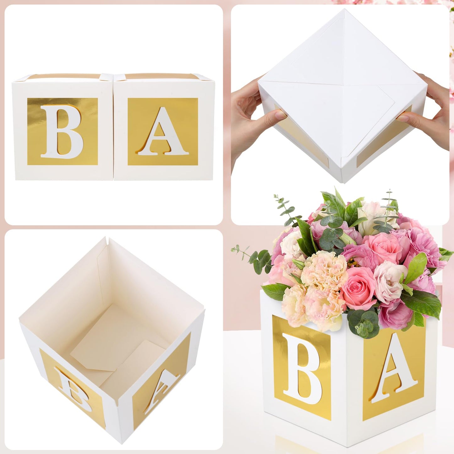 4 Pcs Baby Shower Flower Boxes Centerpieces Decoration Rose Gold Baby Block Floral Holder Centerpiece Baby In Bloom Gender Reveal Birthday Party Decors Table Display Its A Girl Its A Boy