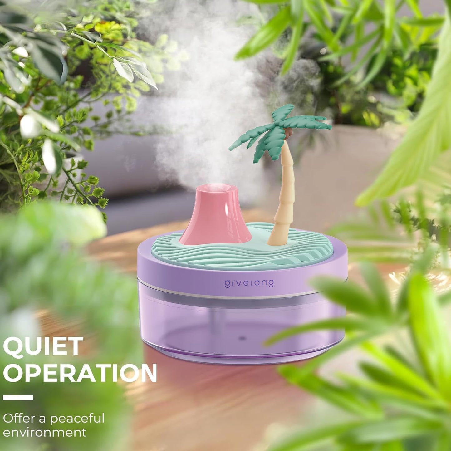 Mini Portable Desktop Humidifiers for Bedroom,Small Humidifier with Cherry Tree,Quiet,Cool Mist, Auto Off,7 Colors Night Light,320ml Air Humidifier Home Office Travel(PINK)