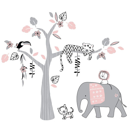 Lambs & Ivy Happy Jungle Pink/White Safari Nursery 5-Piece Crib Bedding Set