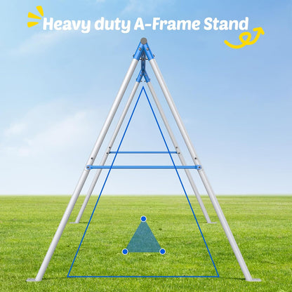 Trekassy Swing Sets for Backyard, 440lbs Heavy Duty A-Frame Metal Swing Stand with 1 Saucer Swing and 1 Toddler Swing, Outdoor Kids Play Equipment for Playground, Playset