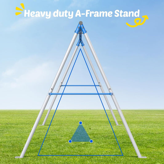 Trekassy Swing Sets for Backyard, 440lbs Heavy Duty A-Frame Metal Swing Stand with 1 Saucer Swing and 1 Toddler Swing, Outdoor Kids Play Equipment for Playground, Playset