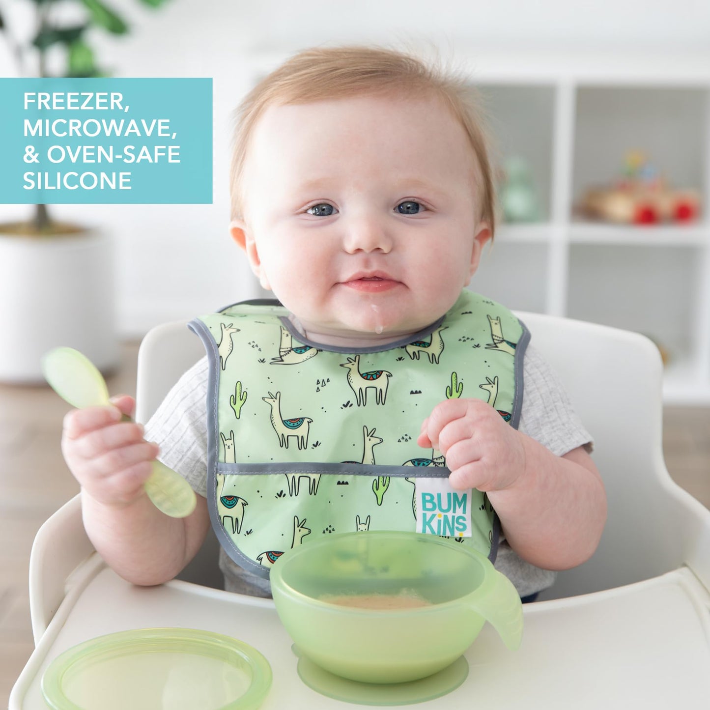 Bumkins Baby Bowls, Disney Minnie Mouse Silicone Baby Feeding Set, Suction Bowls for Baby and Toddler with Spoon, First Feeding Set, Platinum Silicone Bowl for Babies 4 Months