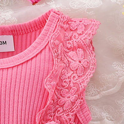 Baby Girl Clothes Newborn Romper Dress Infant Lace Ruffle Sleeveless Summer Outfits with Headband 0-12 Months