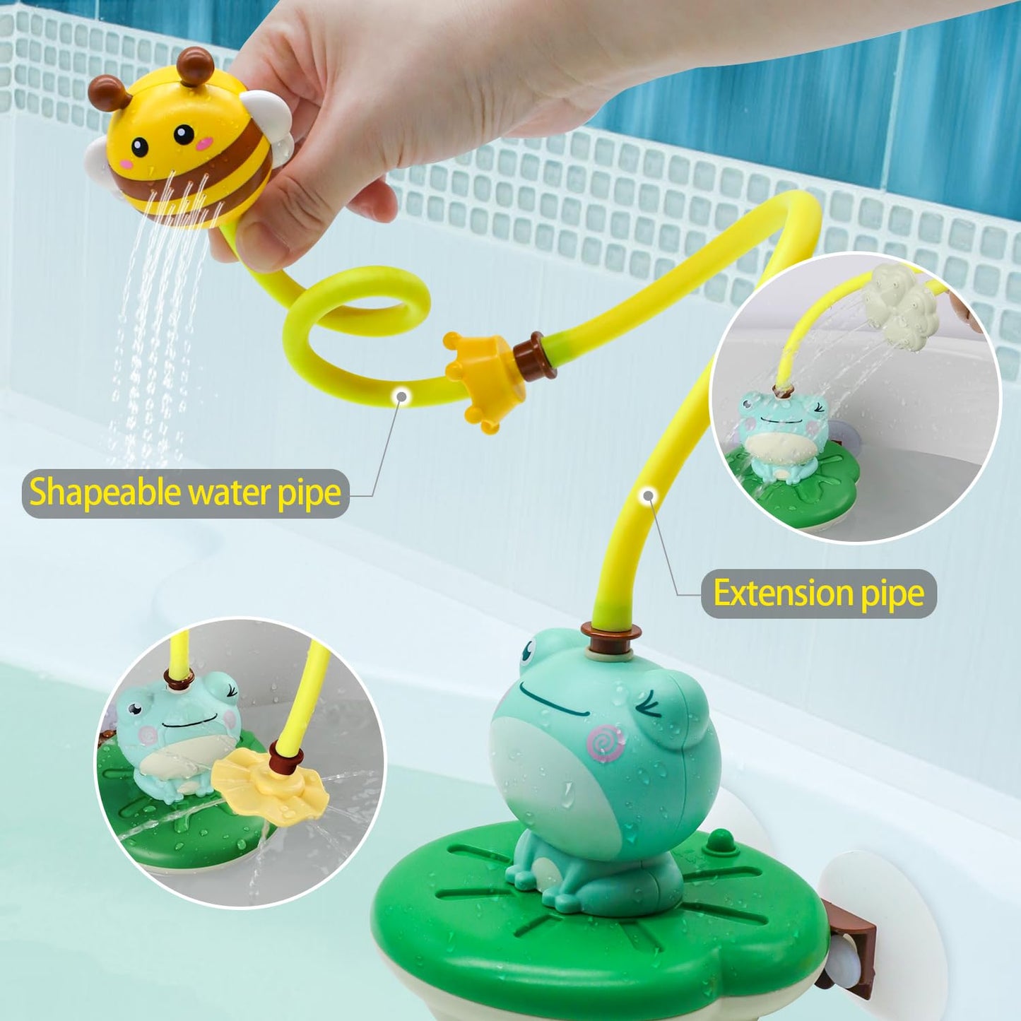 Baby Bath Toys for Kids, Electric Frog Bath Toy with Shower Head & 4 Spray Water Sprinklers Bathtub Toys for Toddlers1-3, Swimming Pool Game Water Play Set Gift for Bathtub Shower Beach
