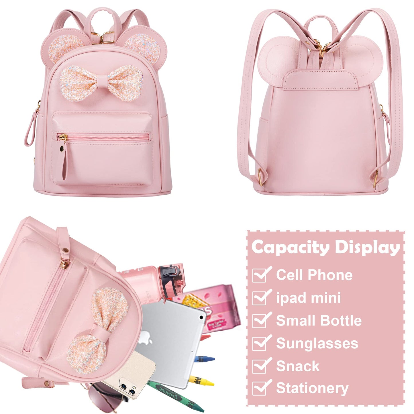 Cutest Toddler Polkadot Bow Mouse Ears Bag Mini Clear Fashion Shoulder Backpack for Teen Toddler Little Girls (clear)