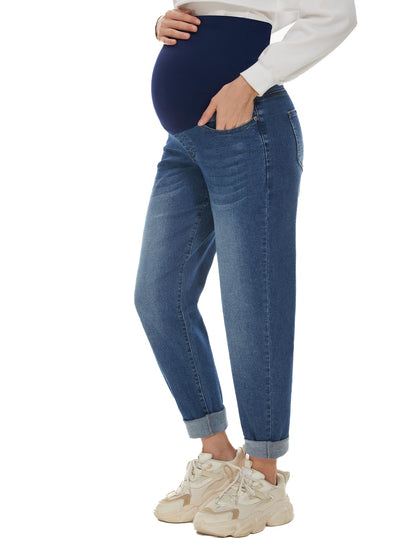 POSHGLAM Women's Maternity Jeans Over Belly Comfy Stretch Boyfriend Jeans Loose Pregnancy Pants, S-XXL