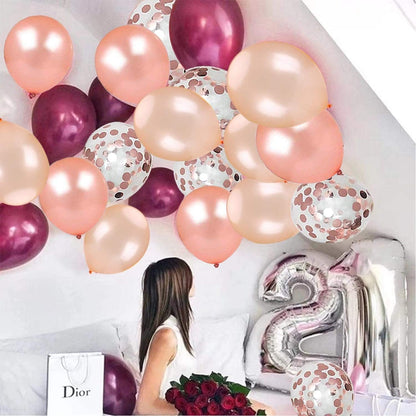 OuMuaMua 62Pcs Pink Gold Confetti Latex Balloons Kit, 12 Inch Pink White Gold Helium Balloons Party Supplies for Confession Proposal Wedding Girl Birthday Baby Shower Party Decoration