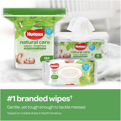 HUGGIES Natural Care Unscented Baby Wipes, Sensitive, Water-Based, 6 Flip-top Packs, 56 Count (Pack of 6)