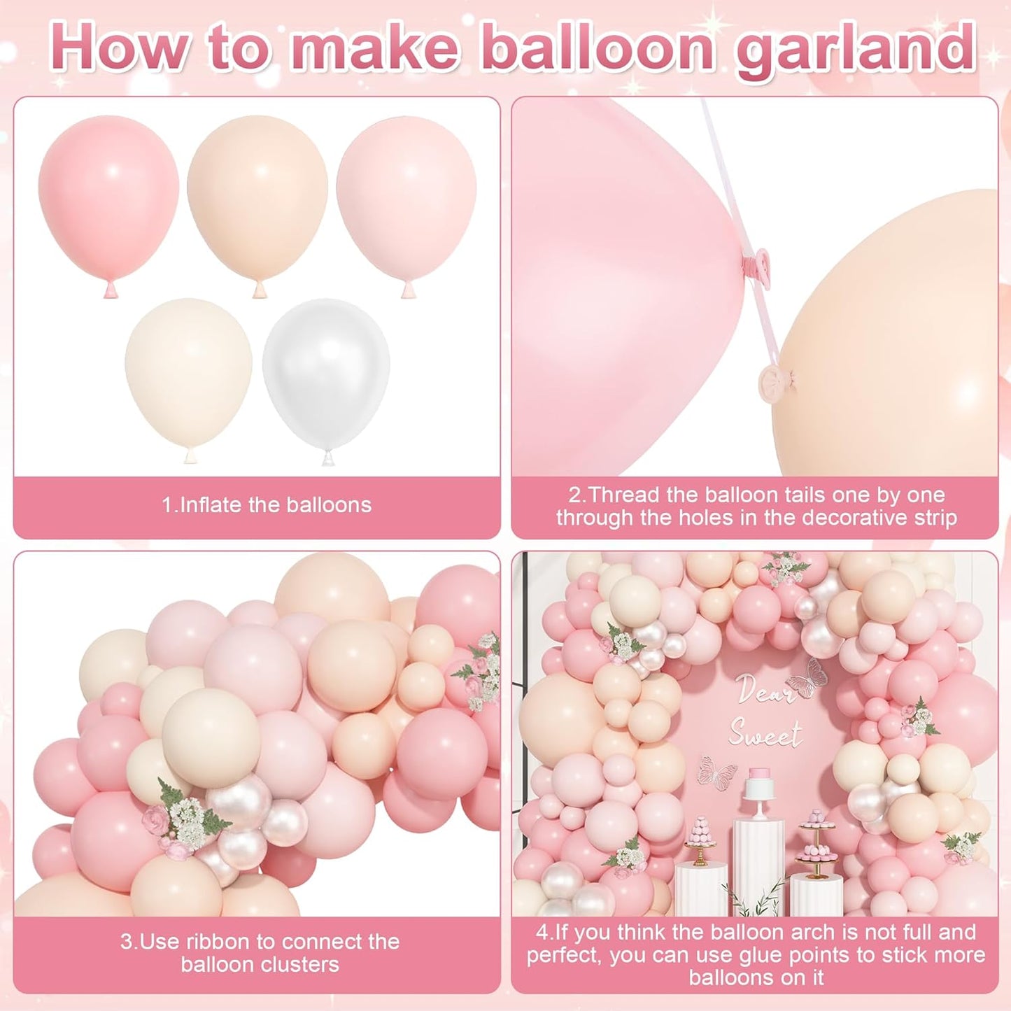Ouddy Life 157 Pcs Boho Dusty Pink Balloons Arch Garland Kit, Blush Neutral Pink Sand White Metallic Gold Different Size Balloon for Girls Baby Shower Birthday Wedding Gender Reveal Party Decorations