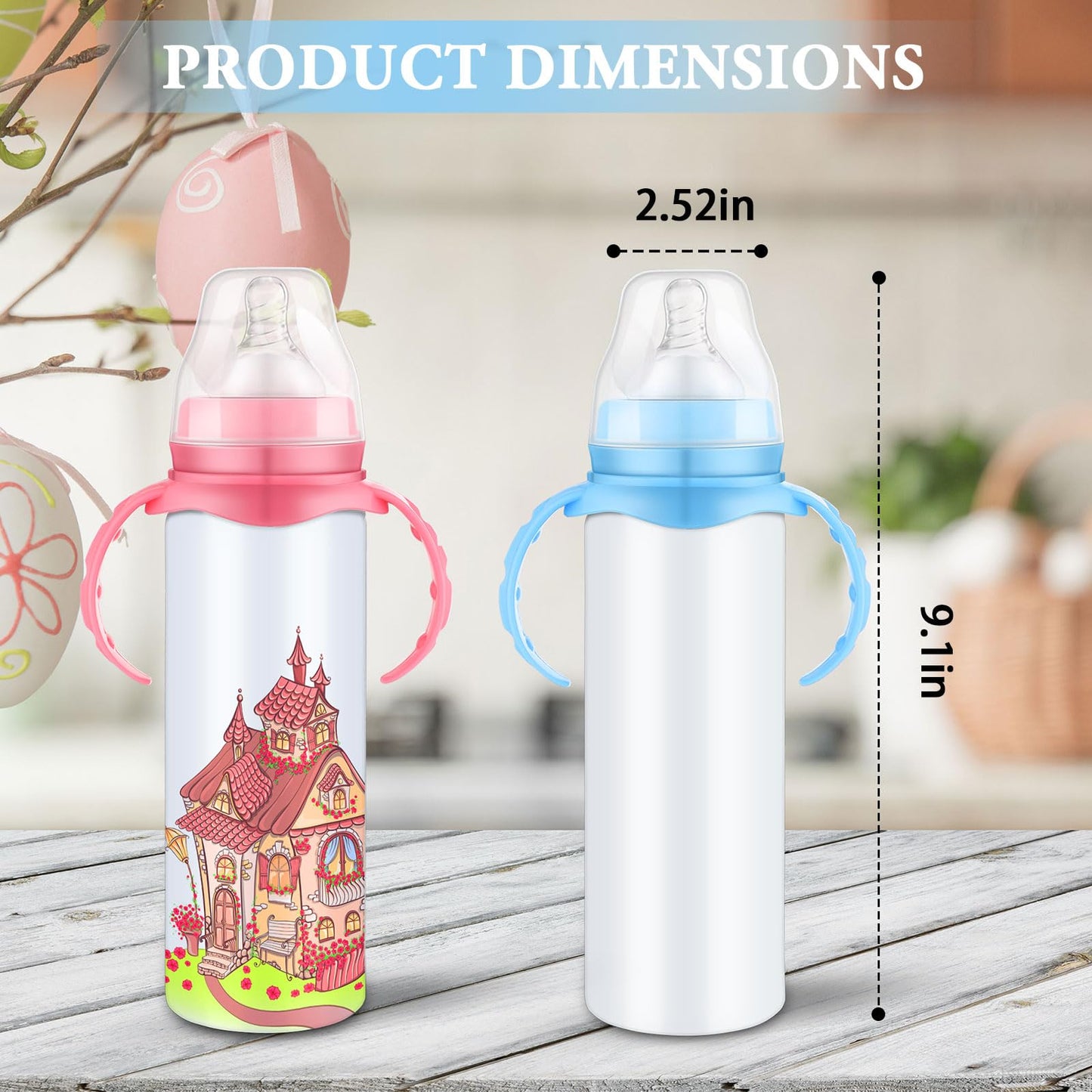 2 Pcs Trelaco Sublimation Baby Bottle Sublimation Blank Sippy Cups with Handle 8 oz Blank Kids Stainless Steel Insulated Tumblers