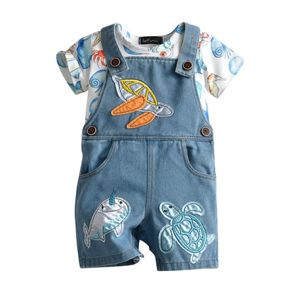Cute Baby Boy Clothes Suit Toddler Boys' Striped long Sleeve T-Shirt+Denim Overalls Jumpsuit Pants Outfits Sets