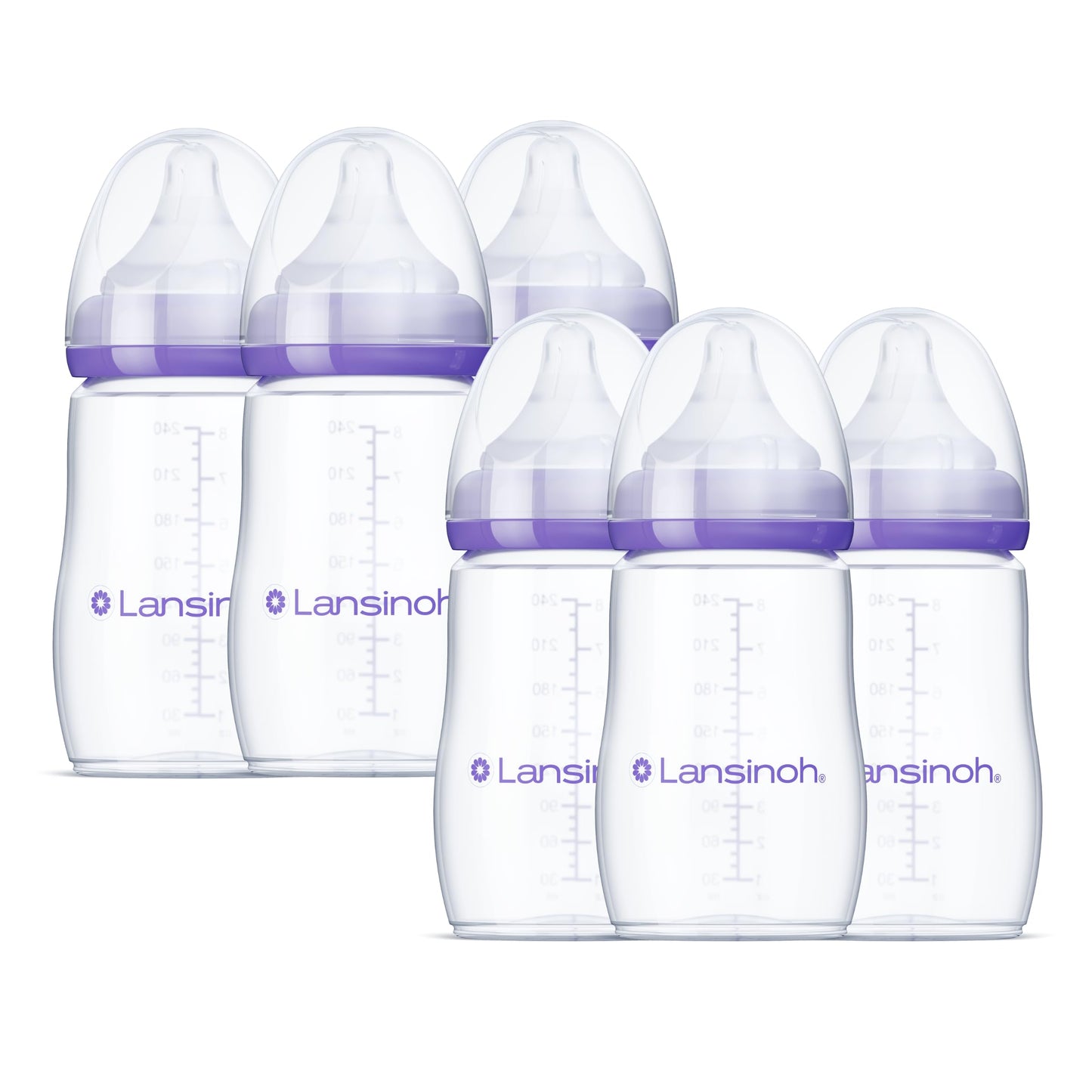 Lansinoh Anti-Colic Baby Bottles for Breastfeeding Babies, 5 Ounces, 3 Count, Includes 3 Slow Flow Nipples, Size S
