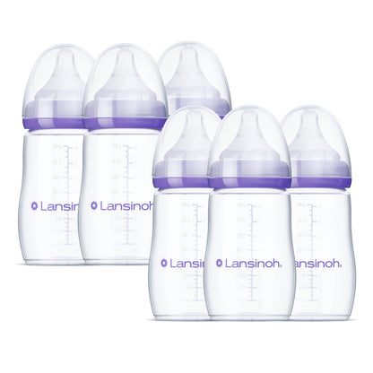 Lansinoh Anti-Colic Baby Bottles for Breastfeeding Babies, 5 Ounces, 3 Count, Includes 3 Slow Flow Nipples, Size S