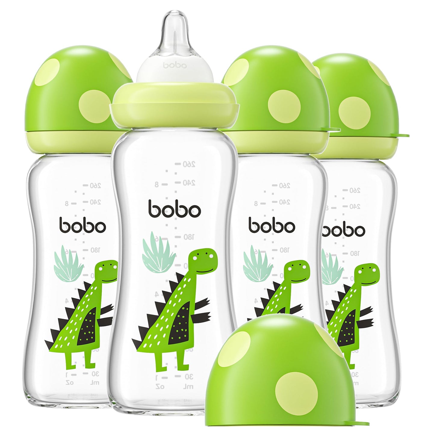 YOHKOH Natural Glass Baby Bottle with Natural Response Nipple, Newborn Anti-Colic Baby Bottles, Wide Neck Mushroom Cap Baby Bottle, Clear (8.8ounce (Pack of 4), Multicolour1)
