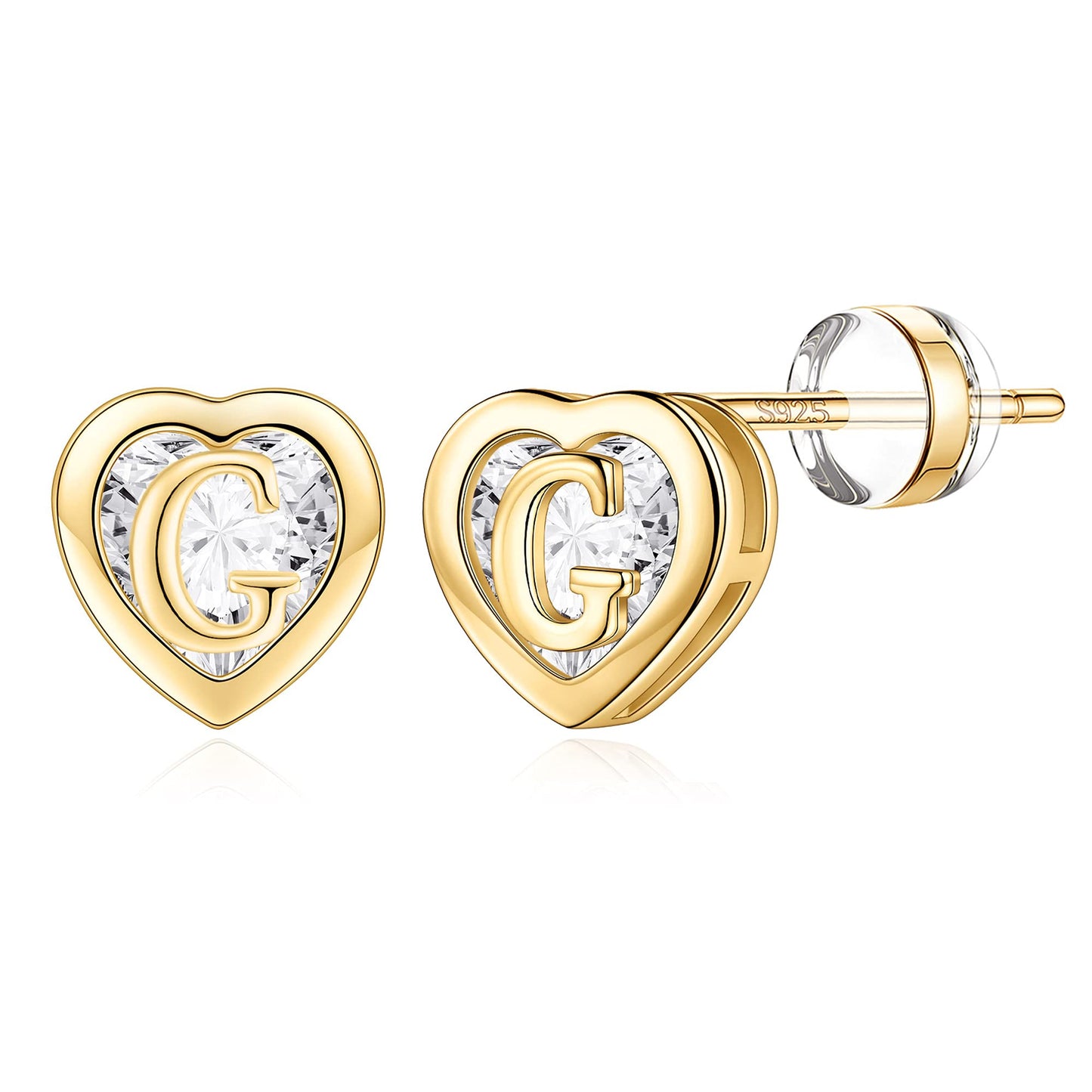 IEFWELL Heart Stud Earrings for Girls Women, S925 Sterling Silver Studs Hypoallergenic Earrings CZ Heart Earrings Initial Earrings for Teen Girls Kids Jewelry for Girls Gifts