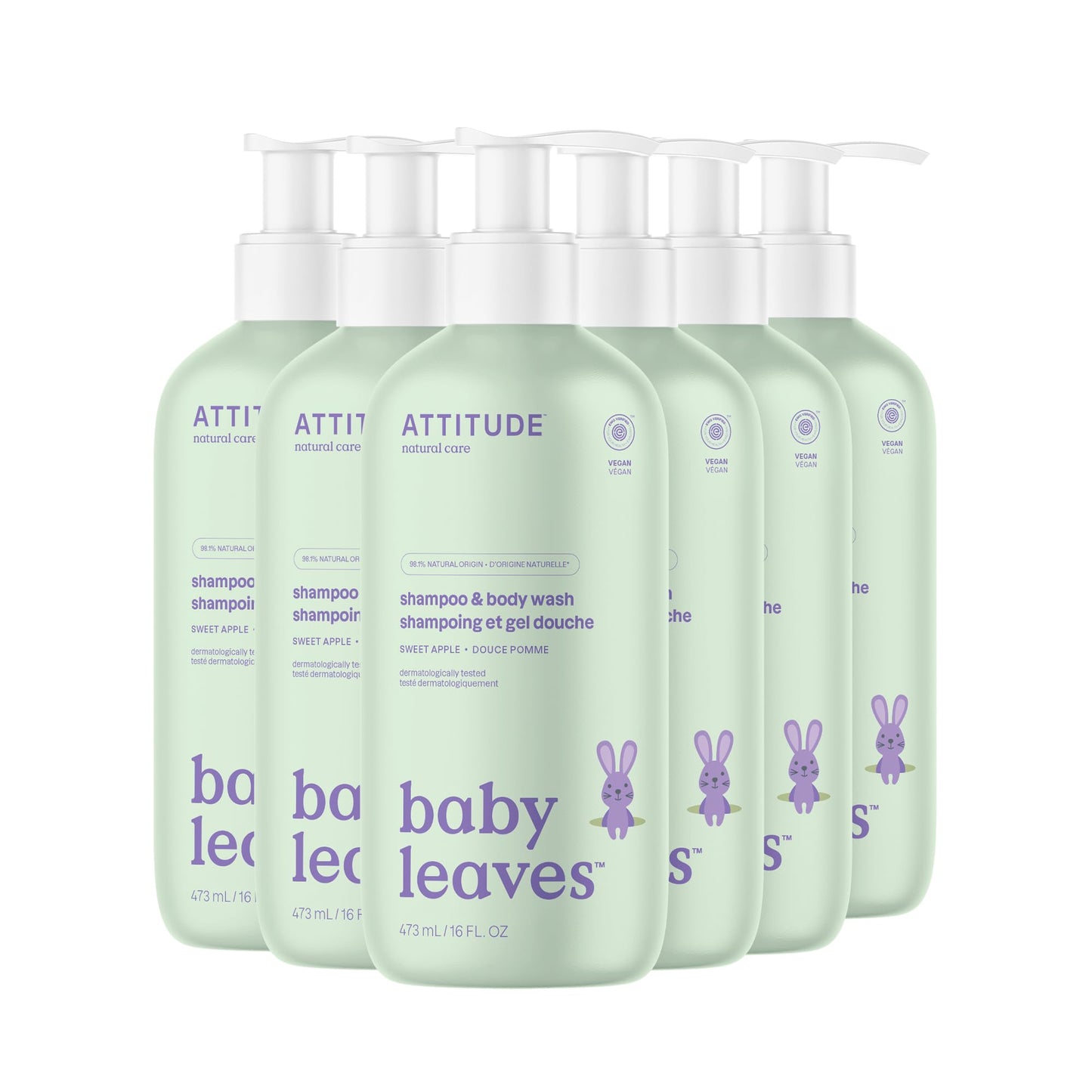 ATTITUDE 2-in-1 Shampoo and Body Wash for Baby, Fragrance-Free EWG Hypoallergenic Plant- and Mineral-Based Ingredients, Vegan and Cruelty-Free, Unscented, 16 Fl Oz