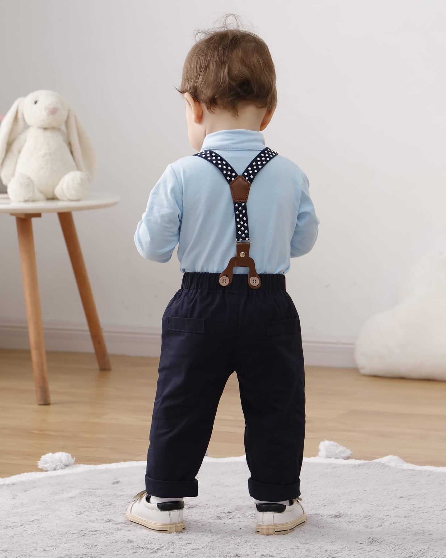 ZOEREA Baby Boy Suit 0-24M Gentleman Outfit Clothes Set Infant Long Sleeve Dress Shirt+Suspender Pants+Bowtie+Beret Hat