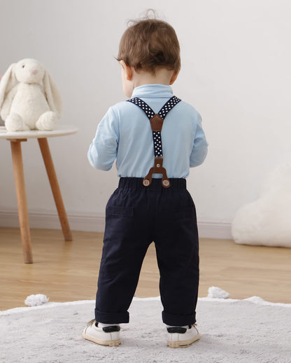 ZOEREA Baby Boy Suit 0-24M Gentleman Outfit Clothes Set Infant Long Sleeve Dress Shirt+Suspender Pants+Bowtie+Beret Hat