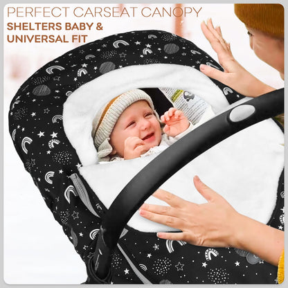 Yoofoss Baby Car Seat Cover Winter Carseat Canopies Cover to Protect Baby from Cold Wind, Super Warm Plush Fleece Baby Carrier Cover for Infant Boys Girls (Pink)