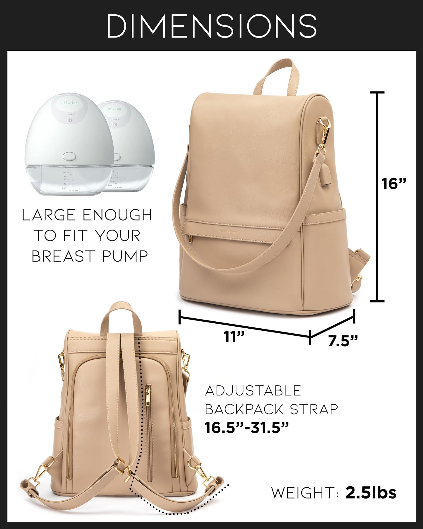 Leather Diaper Bag Backpack with USB Charging port, Changing Pad, Stroller Straps, and Bottle Holder (Brown Olivia)