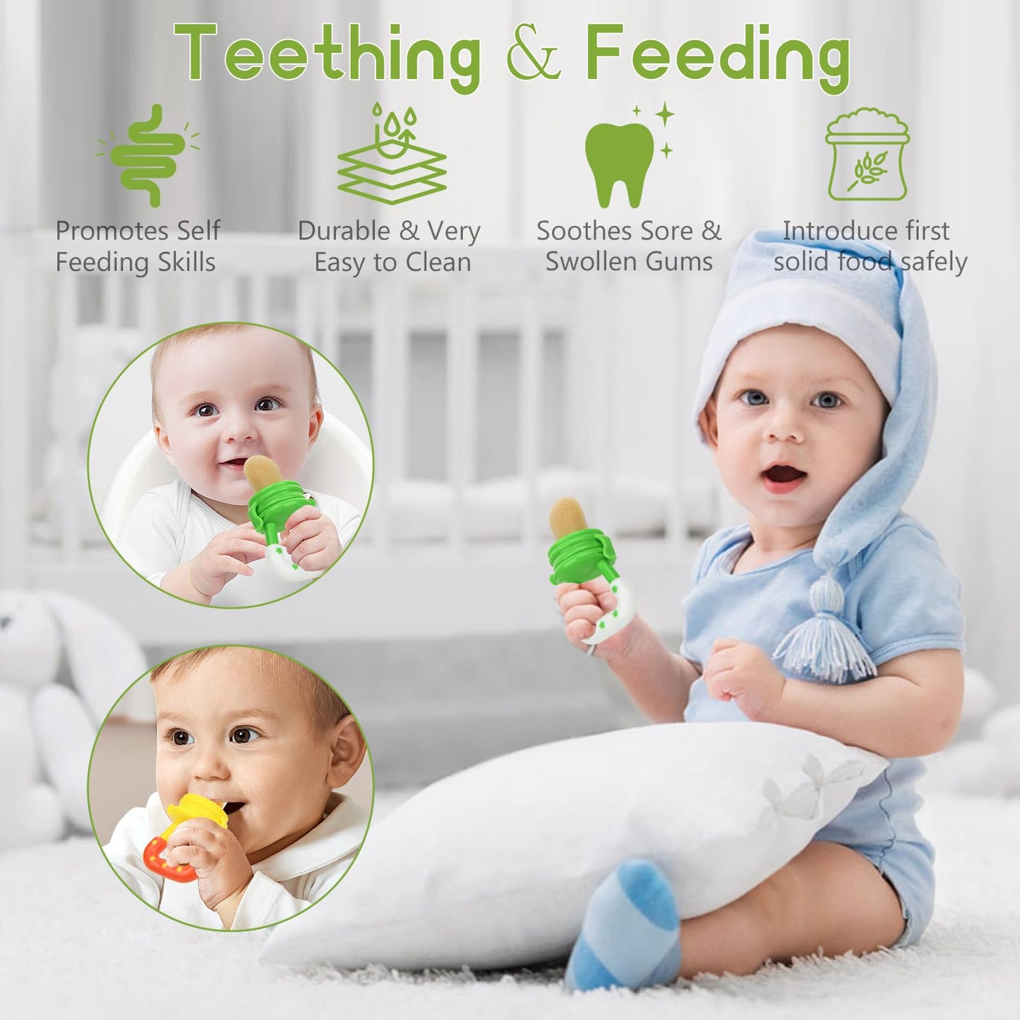 WAJIAYON Baby Fruit Feeder Pacifier | Infant Food Feeder Pacifier & Food Dispensing Spoon | Mesh Fresh Fruit Teethers for Babies | Silicone Feeder Baby Shower Gifts for Boys and Girls (Pink)