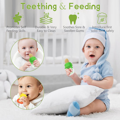 WAJIAYON Baby Fruit Feeder Pacifier | Infant Food Feeder Pacifier & Food Dispensing Spoon | Mesh Fresh Fruit Teethers for Babies | Silicone Feeder Baby Shower Gifts for Boys and Girls (Pink)