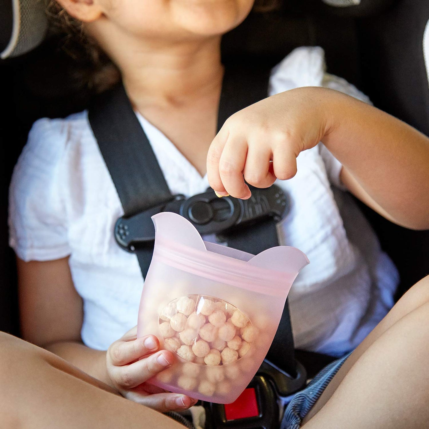 Zip Top Reusable 100% Silicone Baby + Kid Snack Containers - The only containers that stand up, stay open and zip shut! No Lids! Made in the USA - Teal Bear