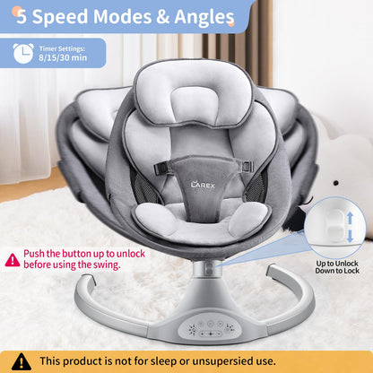 LAREX Baby Swing Infant Swing Electric Toddler Baby Rocker Portable for Newborn Boy Girl, 5 Sway Speeds with Remote Control, 10 Preset Melodies and Bluetooth, 0-6 Months Max 20 Lbs (Pink)