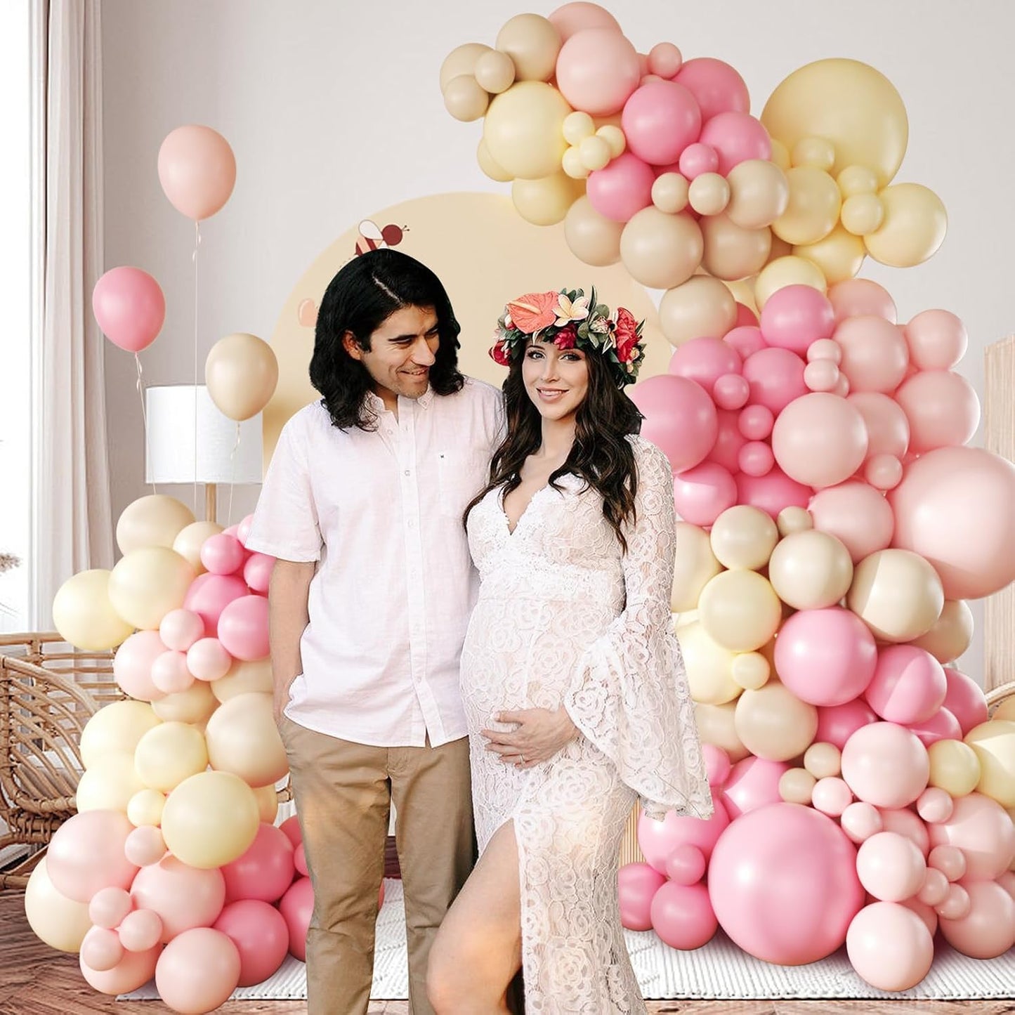 146pcs Pink and Yellow Balloon Garland Arch Kit, Pastel Pink Light Pink Pastel Yellow Sand White Latex Balloons for Cartoon Bear Themed Birthday Wedding Baby Shower Party Decorations