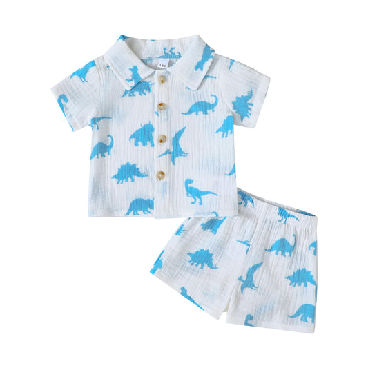 SUREPOCH Baby Boy Clothes Set Summer Toddler Short-Sleeve Shirt & Elastic Waist Shorts Set For Baby Boy Outfits