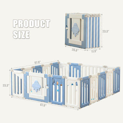 Baby Play Pen - 14 Panels Extra Large Foldable Playpen for Toddlers, UFO Portable Fence, Gate, Yard - Blue