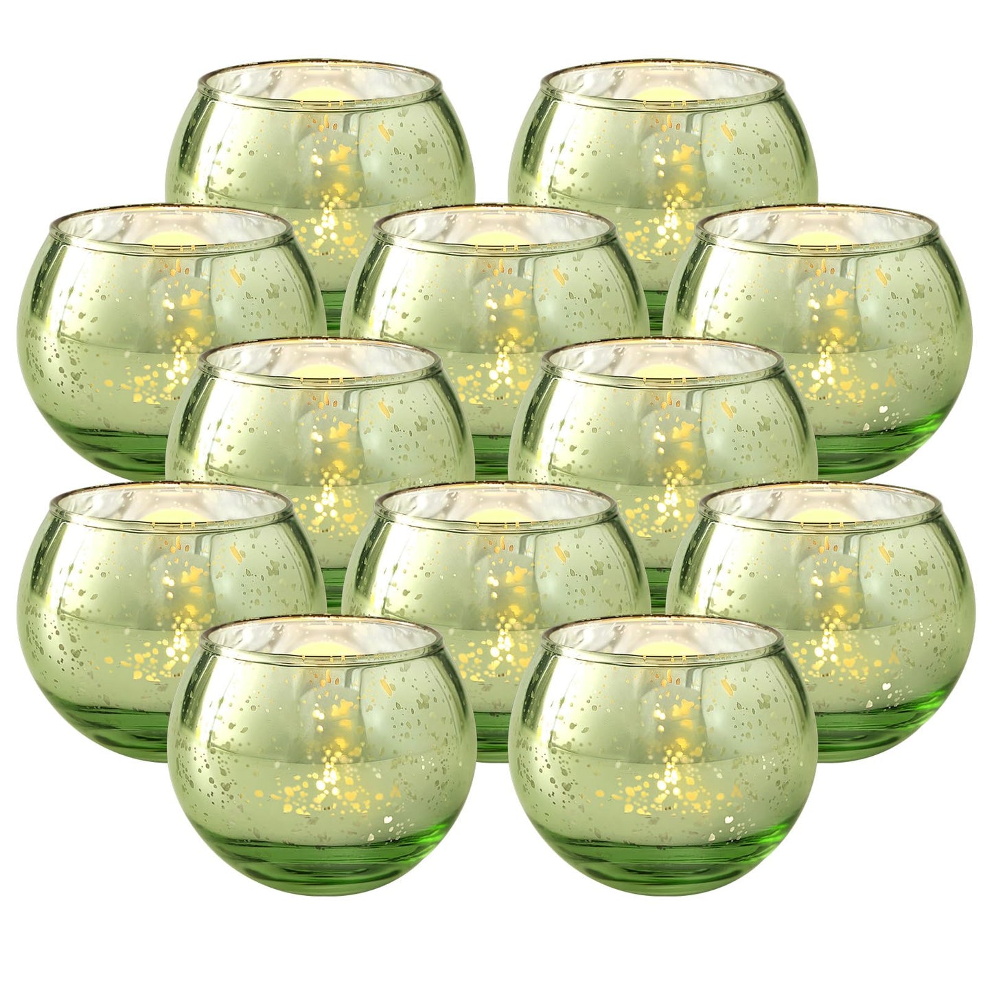 Volens Round Blue Votive Candle Holders Set of 12, Blue Wedding Centerpiece Table Decorations, Mercury Glass Tealight Candle Holder for Bridal Shower, Baby Shower & Home Decor