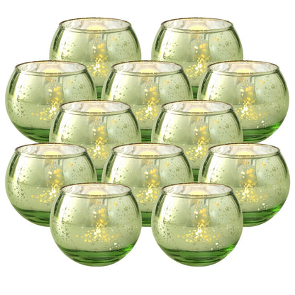 Volens Round Blue Votive Candle Holders Set of 12, Blue Wedding Centerpiece Table Decorations, Mercury Glass Tealight Candle Holder for Bridal Shower, Baby Shower & Home Decor