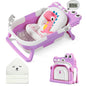 MoreFeel Collapsible Baby Bathtub for Newborn with Thermometer & 1 Hooded Towel & 1 Soft Floating Cushion,Portable Travel Bathtub with Drain Hole, Durable Foldable Baby Tubs for Infants to Toddler
