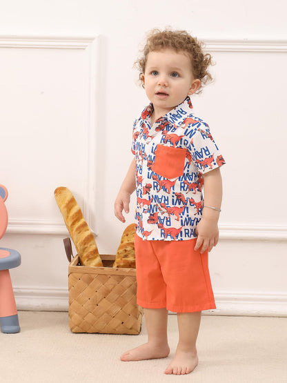 SUREPOCH Baby Boy Clothes Toddler Summer Outfits Short-sleeved Shirt Elastic Pants Two-piece Set Cute Baby Boy Outfits