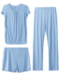 SUNNYBUY Womens Maternity Nursing Pajamas Set, Short Sleeve Breastfeeding Shirts，Pregnancy Shorts & Pants 3 Piece Nursing PJS