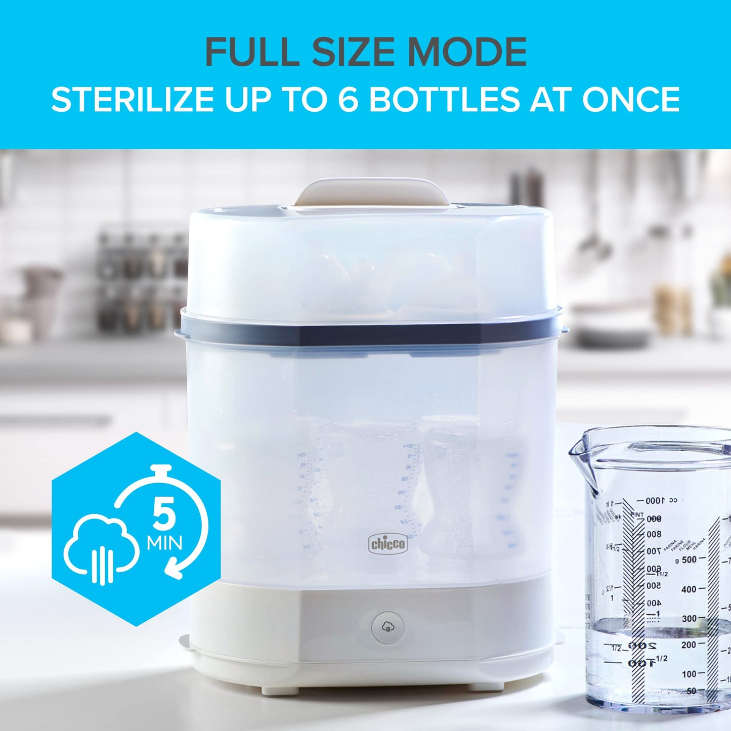 Chicco Advanced Electric Steam Sterilizer & Dryer for Baby Bottles, Feeding Accessories and More | Eliminates 99.9% of Germs | 4 Programming Options | 2 Configurations | Automatic Shut-Off