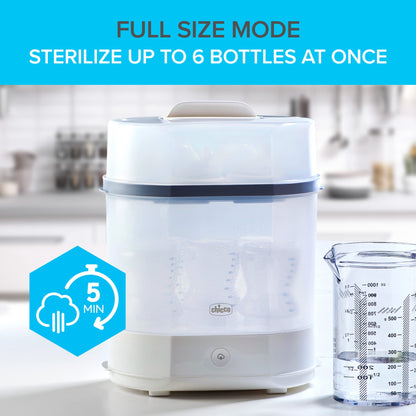 Chicco Advanced Electric Steam Sterilizer & Dryer for Baby Bottles, Feeding Accessories and More | Eliminates 99.9% of Germs | 4 Programming Options | 2 Configurations | Automatic Shut-Off