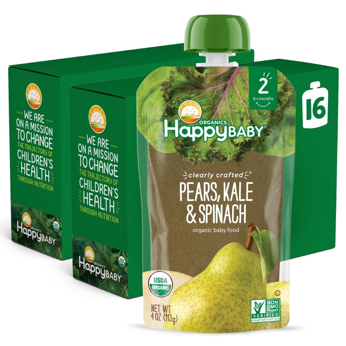 Happy Baby Organics Stage 2 Baby Food Pouches, Gluten Free, Vegan & Healthy Snack, Clearly Crafted Fruit & Veggie Puree, Fruit & Veggie Variety Pack, 4 Ounces (Pack of 10), Amazon Exclusive