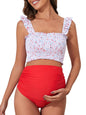 Summer Mae Maternity High Waist Bikini Swimsuit Two Piece Ruffled Hem Cute Bathing Suit Floral Pregnancy Swimwear