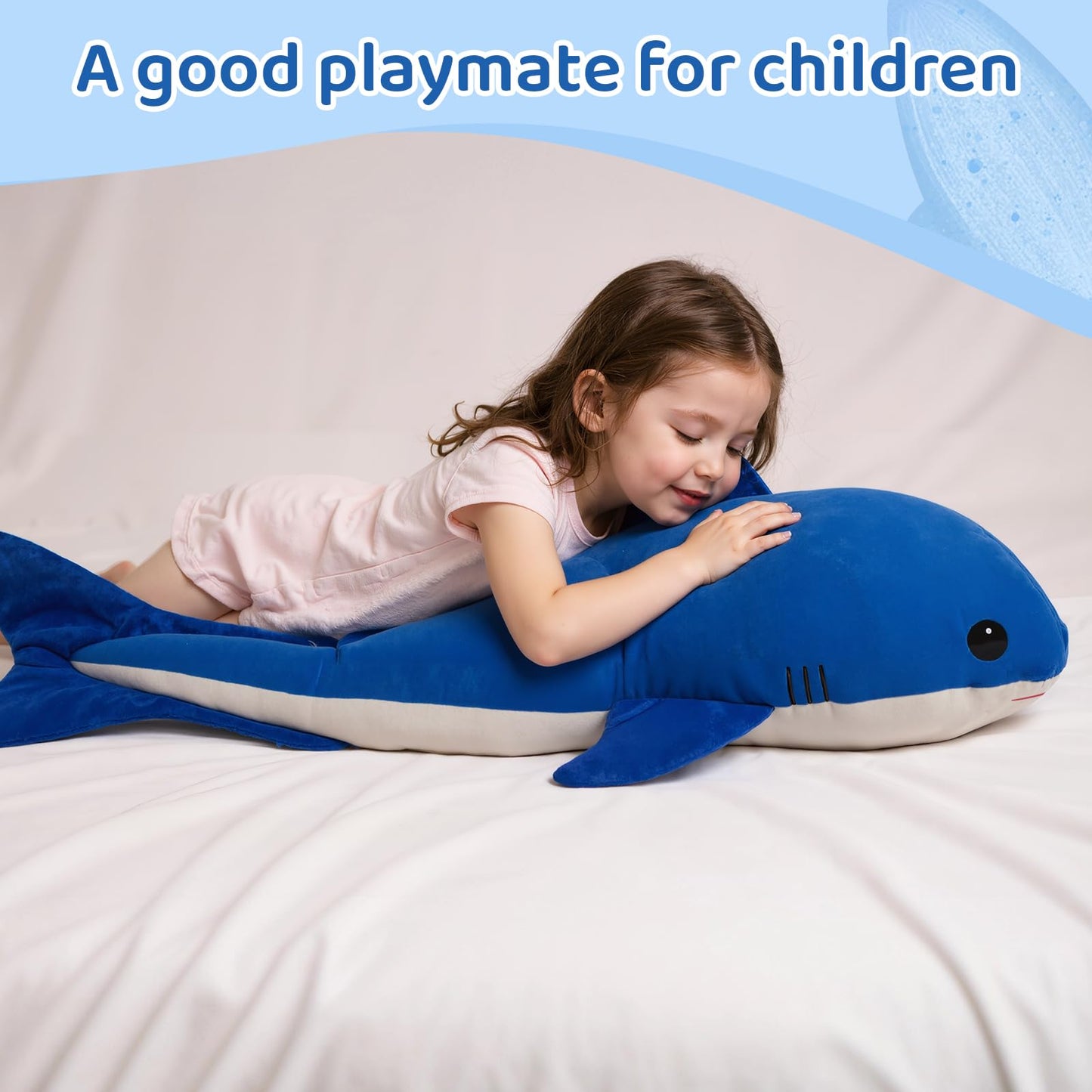 Tezituor 43.3 inch Giant Whale Stuffed Animal, Large Stuffed Whale Plush Ocean Toys, Hugging 4ft Soft Whale Plush Pillow for Girls Boys
