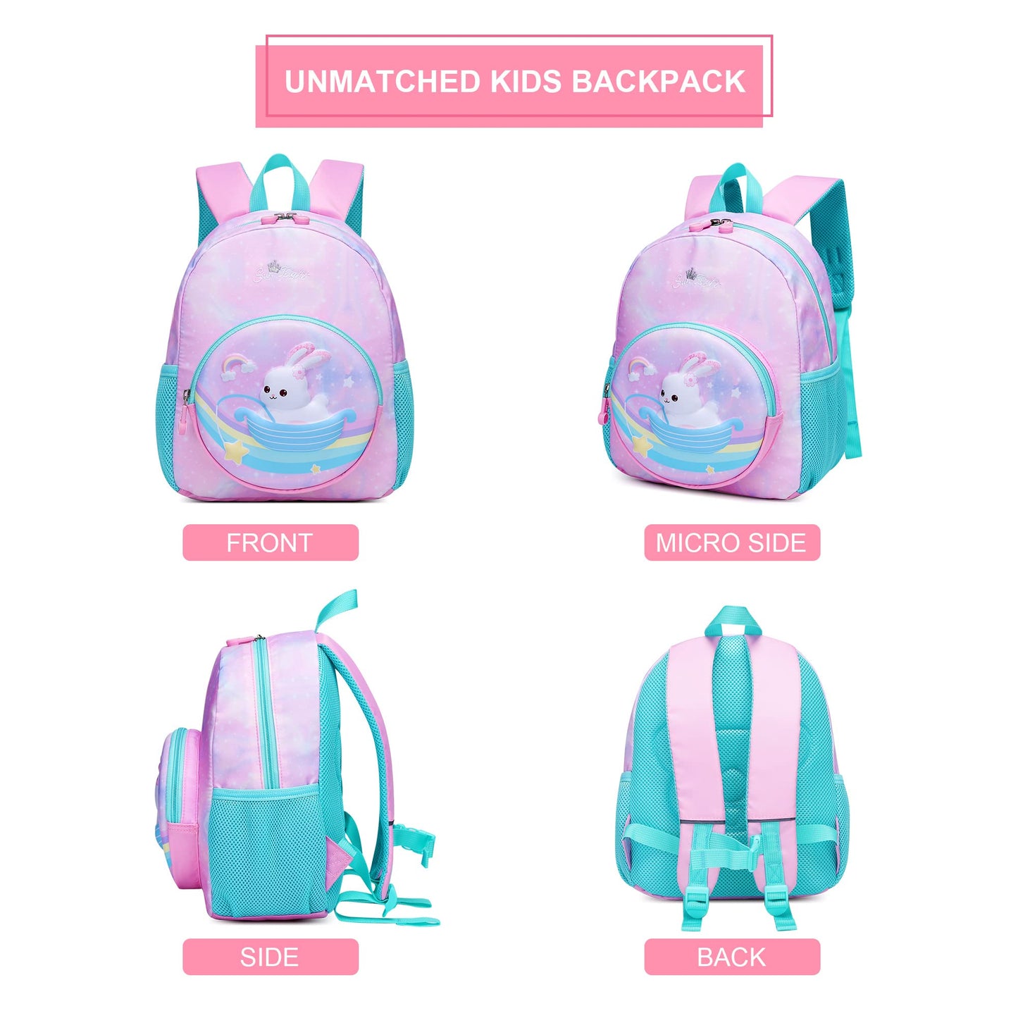 Toddler Backpack for 1-3 Year Old Girls & Boys Waterproof 3D Animal Cartoon Rabbit Design Kids Travel Backpack Lightweight Preschool Daycare Bag with Adjustable Straps(Little White Rabbit)