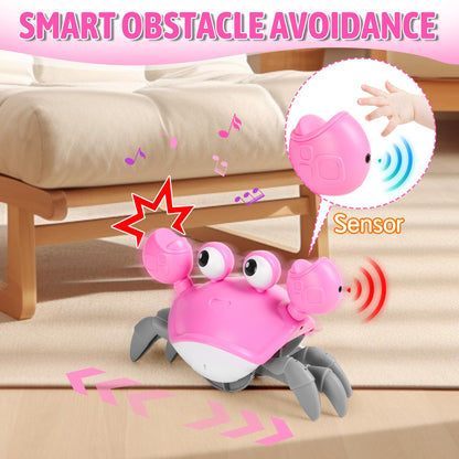 Crawling Crab Baby Toy Infant: Tummy Time Toys for Babies 3 6 9 12 18 24 36 Months, Walking Dancing Sensing Crab for Toddler 1 2 3 4 Year Old, 1st Music Birthday Gifts for Boys Girls