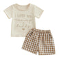 NZNDSHD Baby Boy Summer Clothes Daddys/Mamas Boy Matching Outfit Short Sleeve Embroidery T-shirt Plaid Toddler Shorts Set