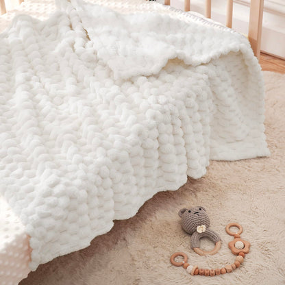 HOMRITAR Baby Blanket for Boys or Girls 3D Jacquard Fluffy Fuzzy Soft Warm Cozy Flannel Fleece Warm Blanket for Nursery, Stroller Toddler Bedding (30 x 40 Inch, Blue)