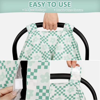 Baby Car Seat Cover, Breathable Infant Carseat Cover for Summer Peekaboo Opening Car Seat Canopy Cover, Nursing Cover for Baby Boys Girls (Blue Dinosaurs)