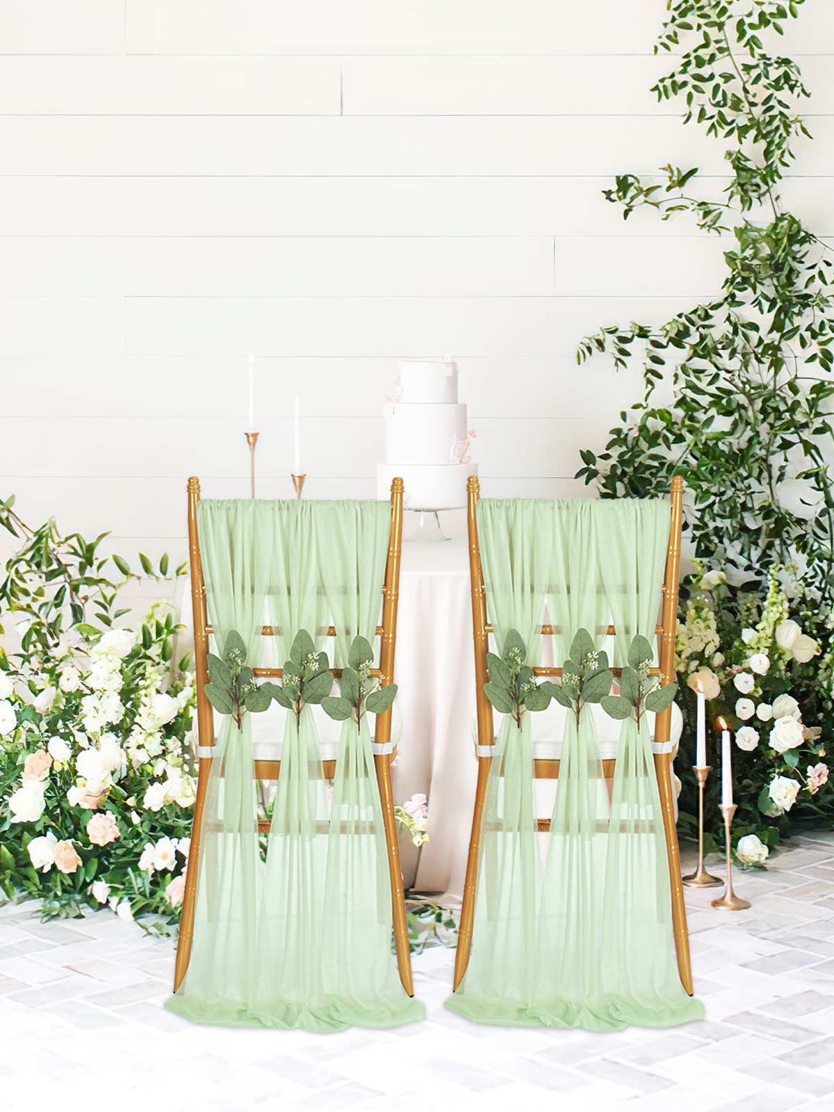 QueenDream Light Blue Sashes Chair Aisle Decorations: 24 Pack Baby Shower Chair Cover 8FT Long Tulle Draping Fabric Wedding Reception Church