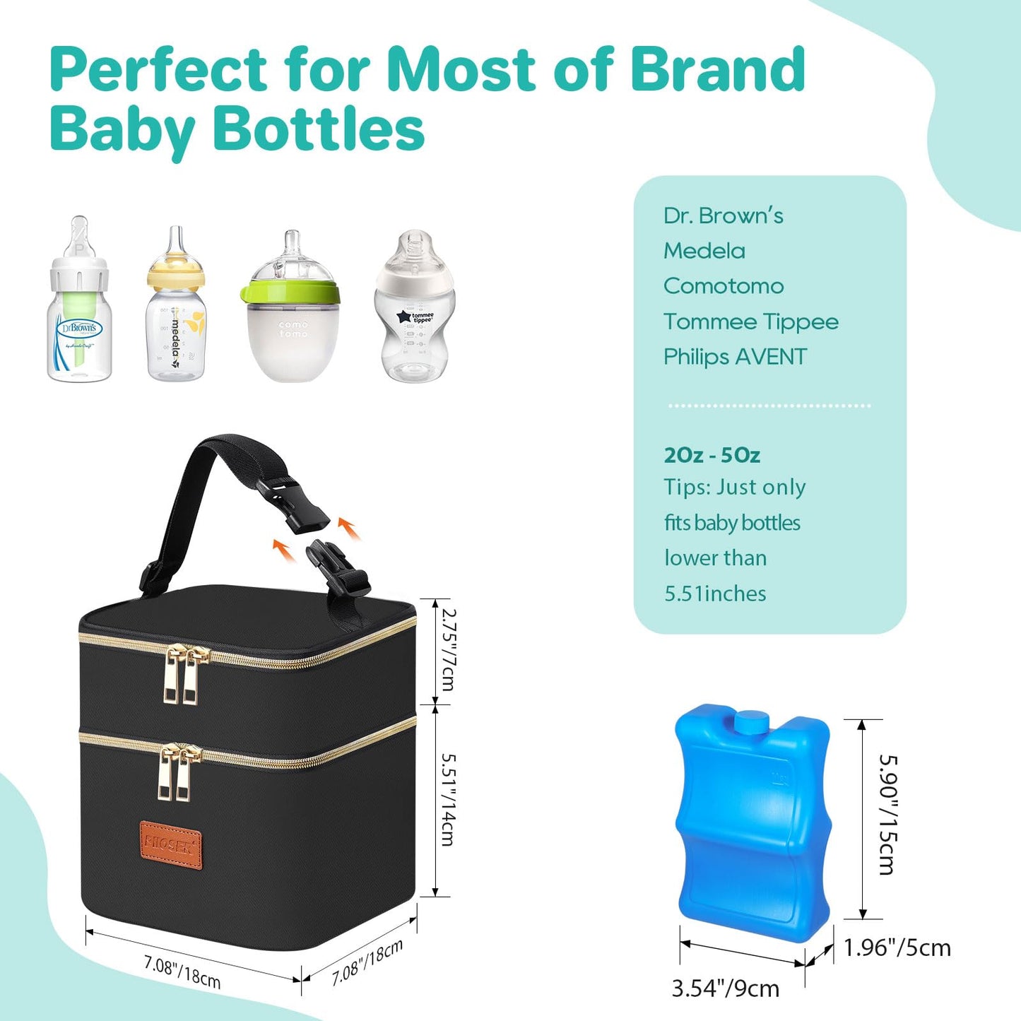 PIIOSER Baby Bottle Tote Bag with Ice Pack, Fits 4 Baby Bottles Up to 9 Ounce, Small Insulated Breastmilk Cooler Travel Bag with Shoulder Strap for Nursing & Working Mom Daycare (Cream-S)