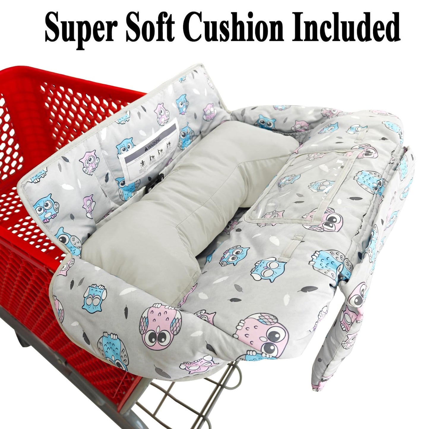 Soft Pillow Attached 2-in-1 Shopping Cart and High Chair Cover for Baby, Cotton Padded Cart Cover, Fold'n Roll Style, Portable with Carry Bag (Blue Elephant)