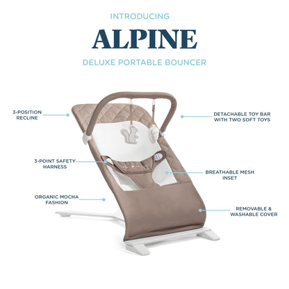 Baby Delight Alpine Deluxe Portable Bouncer, Infant, 0-6 Months, 100% GOTS Certified Cotton Fabrics, Organic Oat